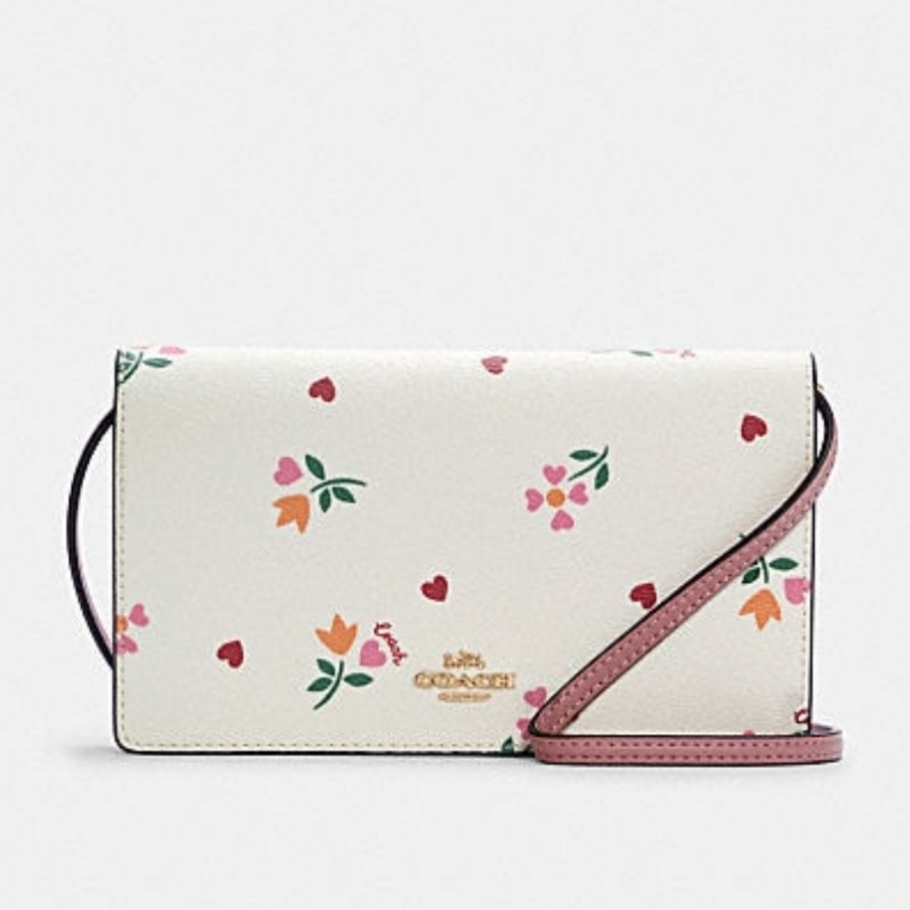 Coach Anna Foldover Clutch Crossbody With Heart Petal Print. SOLD OUT in stores